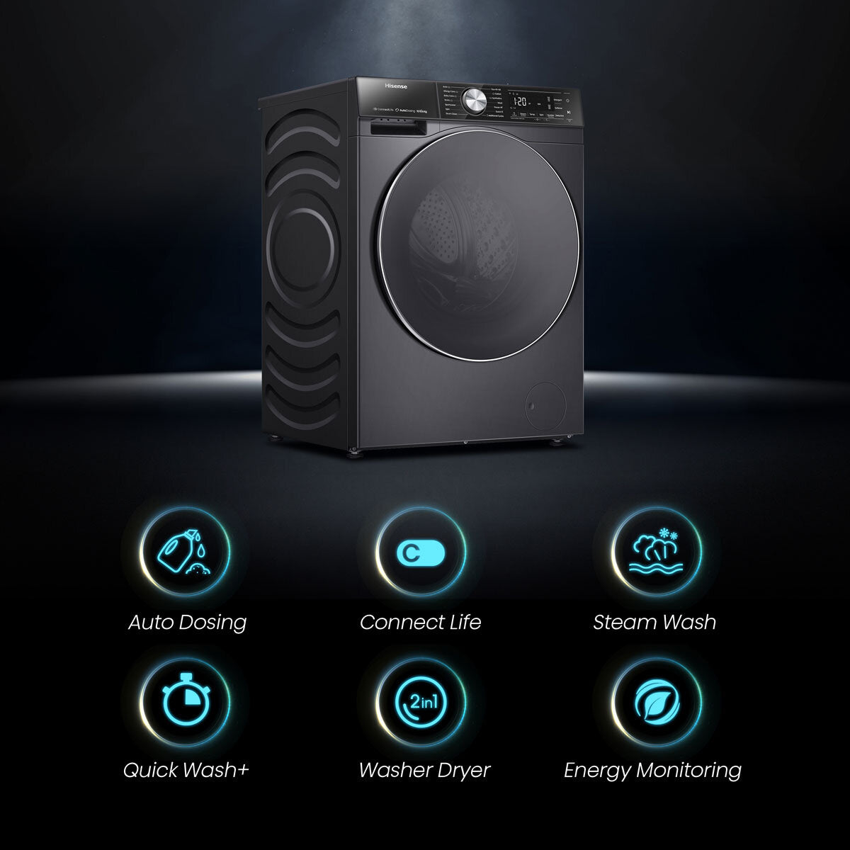 Hisense WD5S1045BB 10.5/6kg, Washer Dryer, D Rated in Black