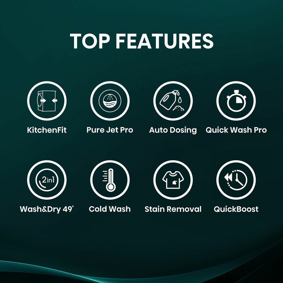 Hisense KitchenFit 5i Series WD5I1045BBQ, 10.5kg / 6kg Washer Dryer, D Rated in Black