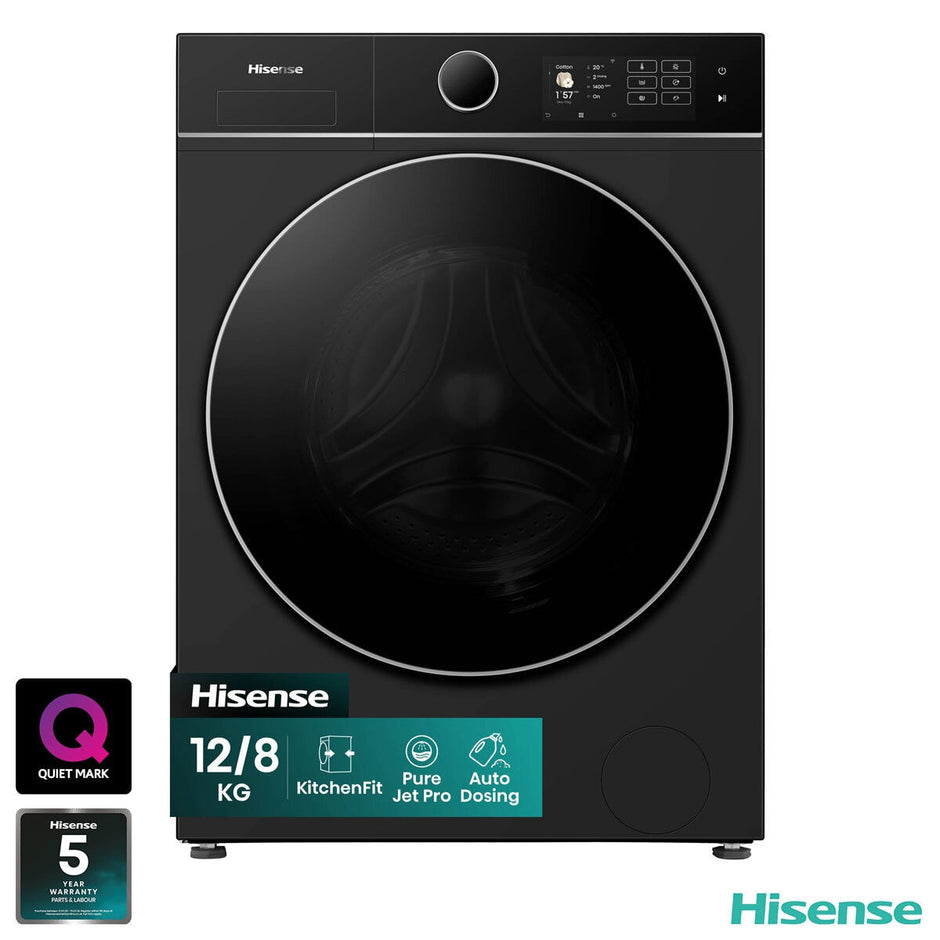 Hisense KitchenFit 5i Series WD5I1245BBR, 12kg/ 8kg Washer Dryer, D Rated in Black