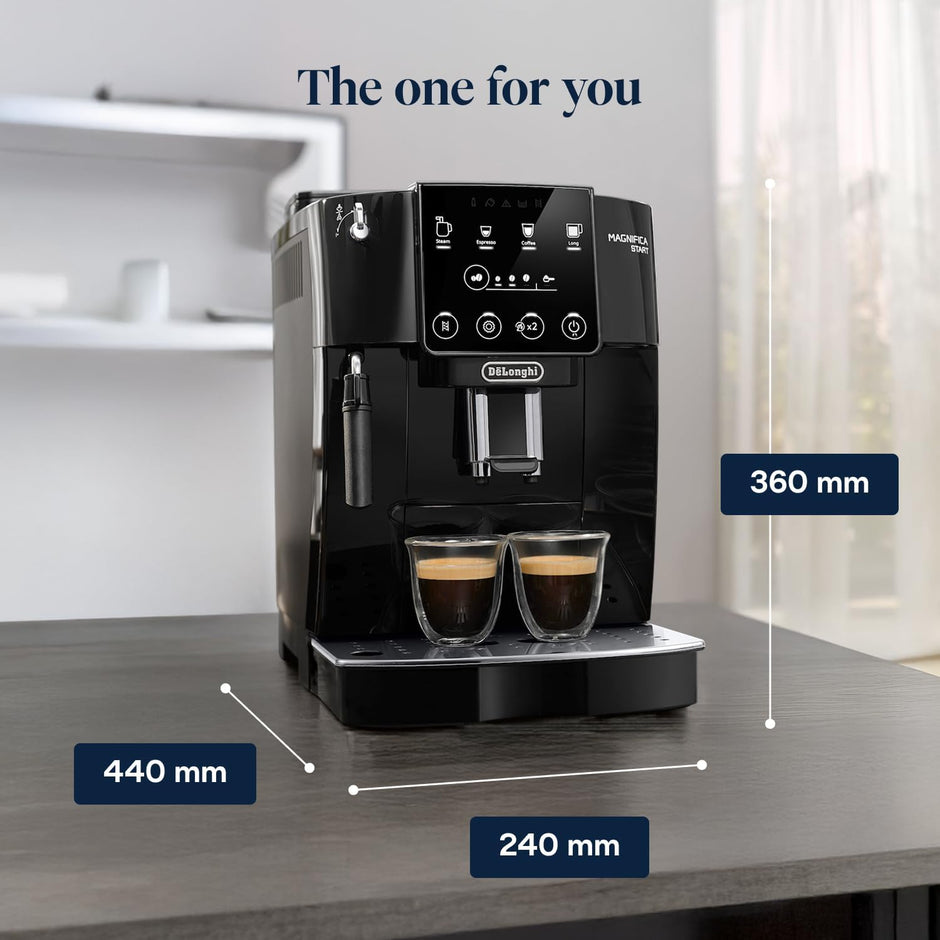 De'Longhi Magnifica ECAM222.20.B, Automatic Coffee Machine with Milk Nozzle, Bean to Cup Espresso Machine with 4 One-Touch Recipes, Soft-Touch Control Panel, 1450W, Black