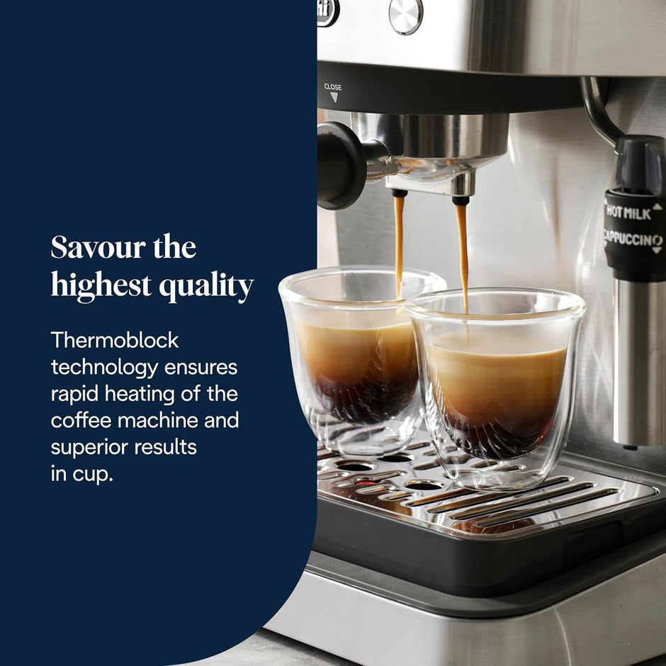 De'Longhi Classic EM450.M, Manual Coffee Machine with Steam Wand, Barista Pump Espresso Machine, Cappuccino Nozzle, Double Wall Filter Basket, 15bar, Fit Mug Up to 13cm, Stainless Steel/Metal