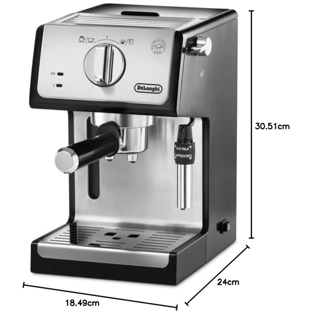 DeLonghi ECP35.31 Compact Manual Espresso Pump Coffee Machine Black and Silver