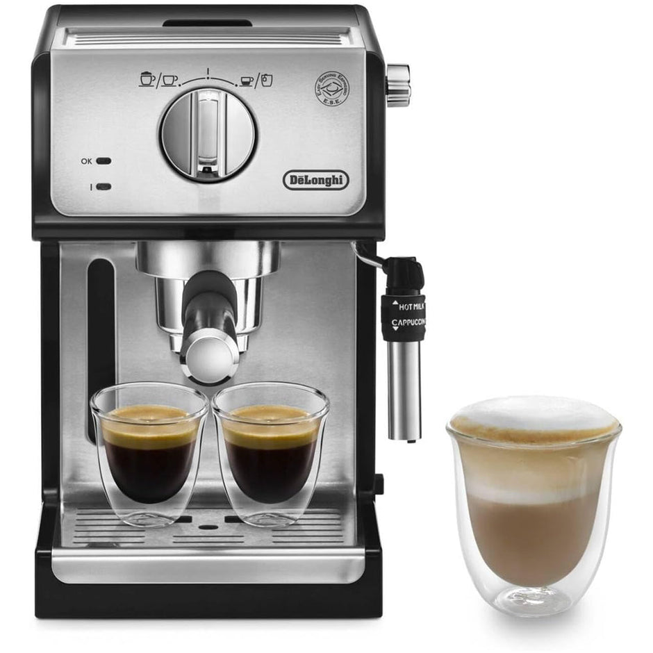 DeLonghi ECP35.31 Compact Manual Espresso Pump Coffee Machine Black and Silver