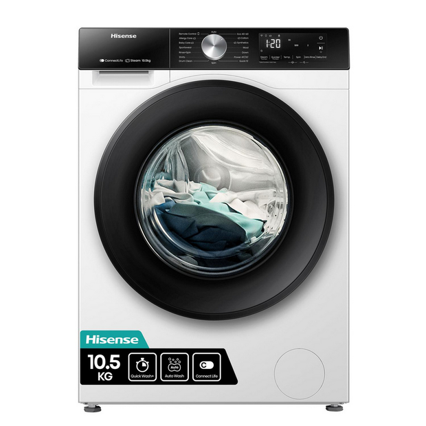 Hisense 3S Series WF3S1043BW3 WiFi-Enabled 10.5kg 1400 Spin Freestanding Washing Machine White