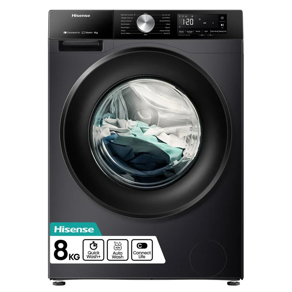 Hisense 3S Series WF3S8043BB3 WiFi-enabled 8kg 1400 Spin Washing Machine Black - A Rated