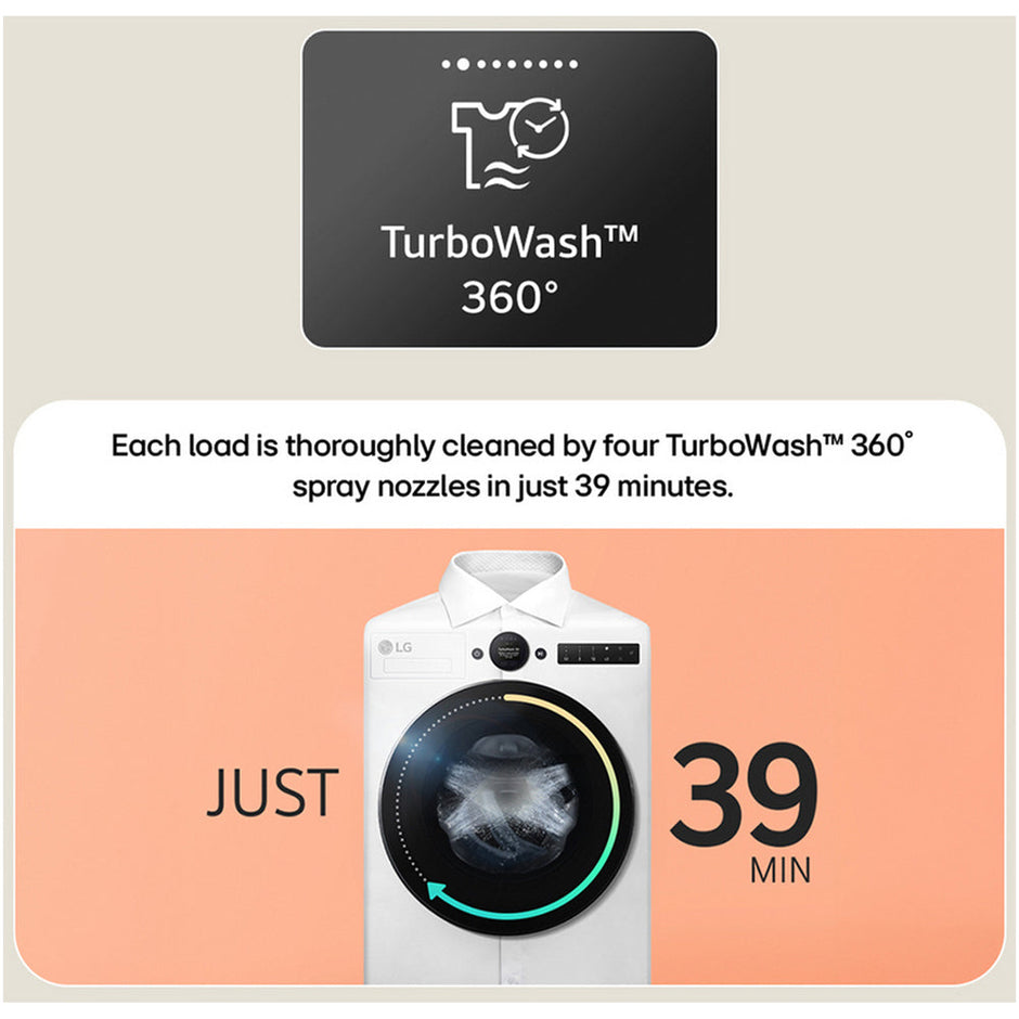 LG F4X7009TWB 9kg 1400 Spin AI Direct Drive Freestanding Washing Machine White
