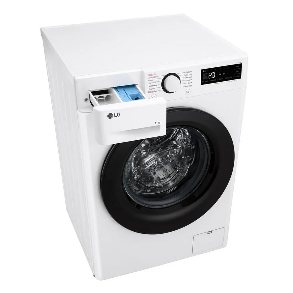 LG F4Y511WBLN1 11kg Steam 1400 Spin Freestanding Front Load Washing Machine White - A Rated