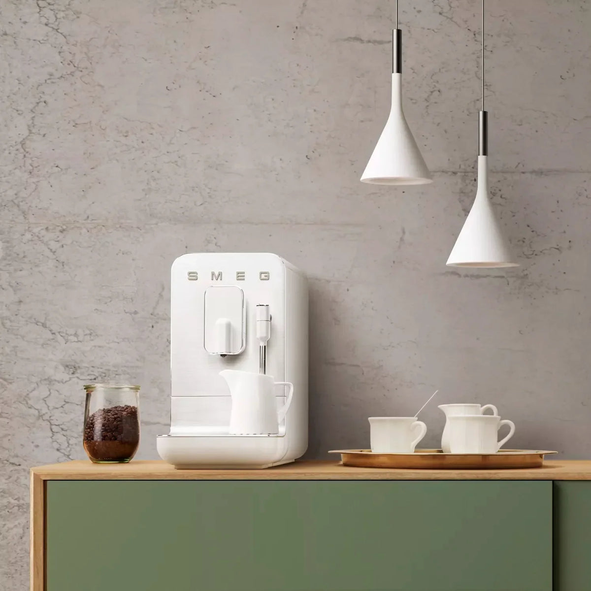Smeg BCC12WHMUK Retro Bean to Cup Espresso Coffee Machine Matt White