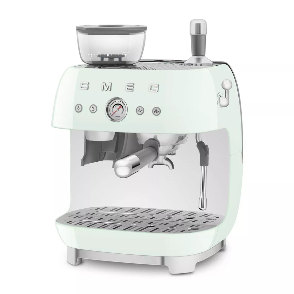 Smeg EGF03PGUK Retro Espresso Coffee Machine with Grinder in Pastel Green