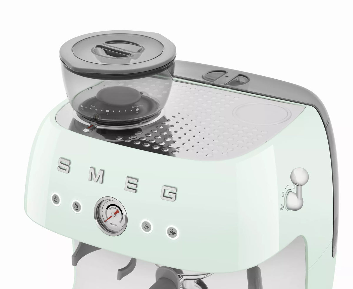 Smeg EGF03PGUK Retro Espresso Coffee Machine with Grinder in Pastel Green